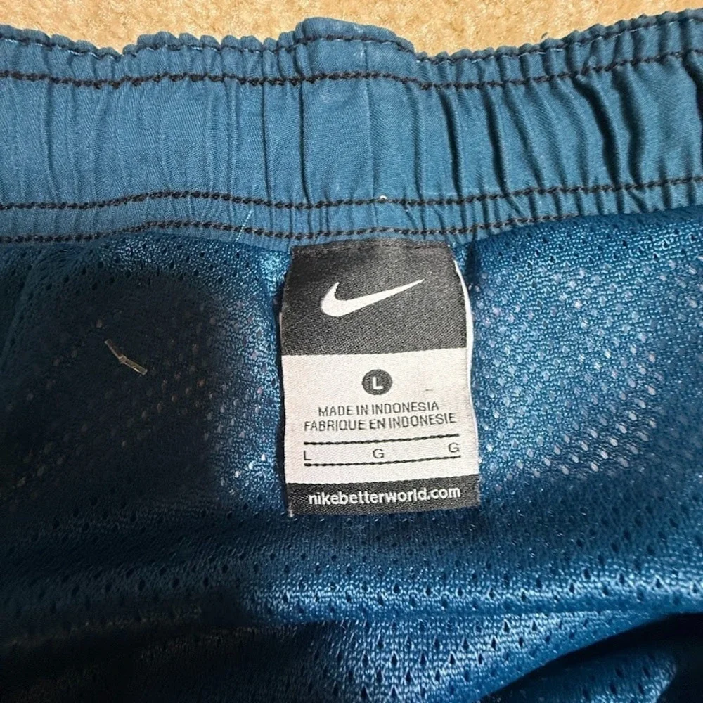 Nike Swim Trunks Mens Large Blue Orange Striped Mesh Lined Board Shorts Beach - Picture 3 of 5